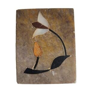 Small Brown Soap Stone Trinket Box‎ Floral Inlay Rectangle Lidded Made In India